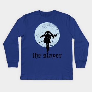 A design featuring Frieren the elf girl character as Frieren the Slayer with full moon background from Sousou no Frieren Frieren Beyond Journeys End or Frieren at the Funeral anime fall 2023 SNF49 Kids Long Sleeve T-Shirt